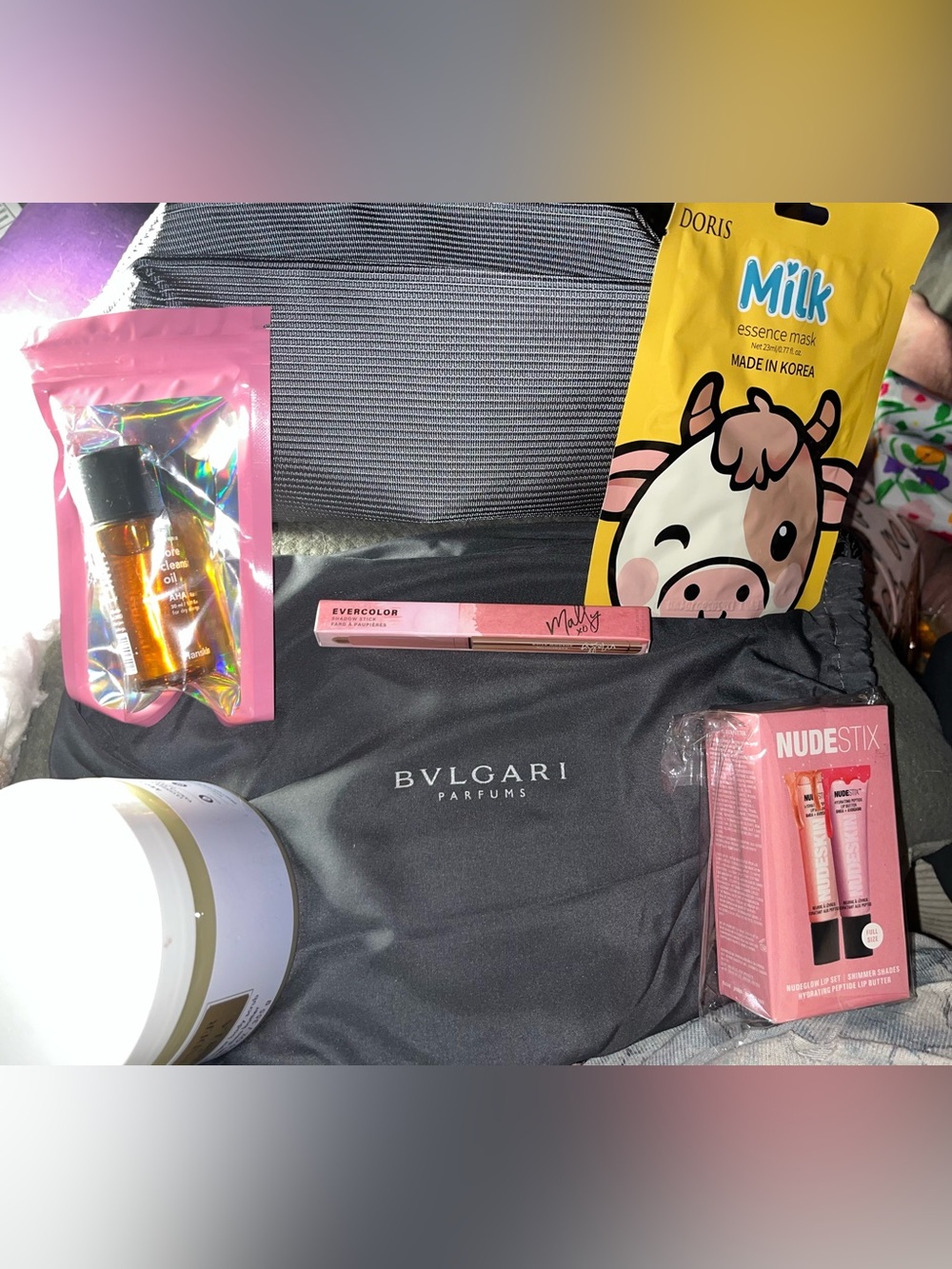 Bvlgari Cosmetic bag with dust bag and skincare and cosmetics bundle
